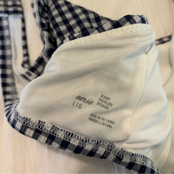 Aerie Scoop Neck Ruffle Tie Gingham Bikini Top, Navy/White, Size Large - Picture 4 of 4